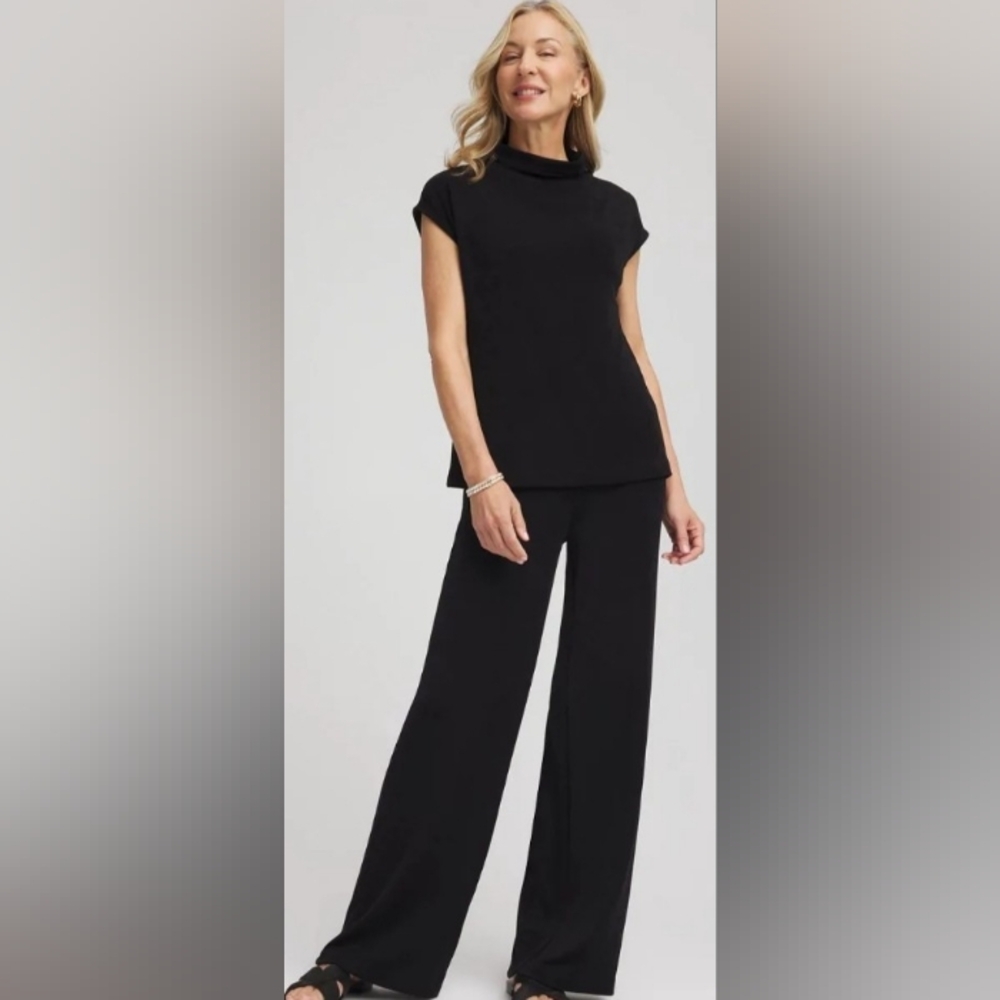 NWT Chicos Modern Pant Black SIZE 14 Wide Leg Relaxed Fit Career Job Interview